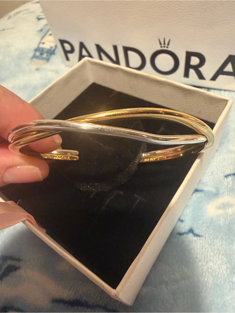 Pandora Essence Two-Tone Gold and Silver Twist Bangle